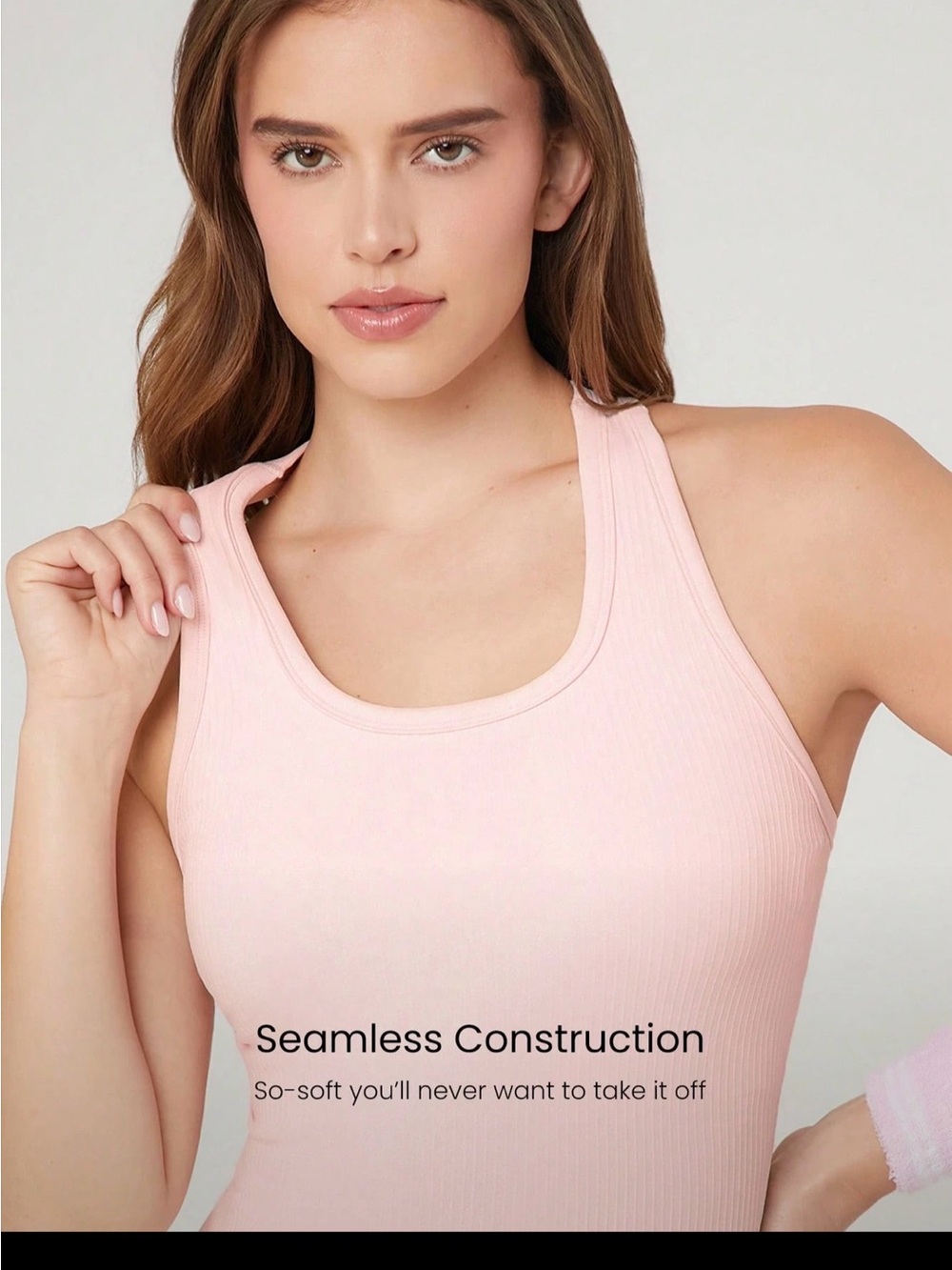 Women's Light Pink Ribbed Racerback Tank Top - Picture 2 of 6